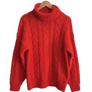 Vintage Marsh Landing Sweater L Red Turtleneck Cable-Knit 90s Y2K Fisherman